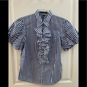 LAUREN RALPH LAUREN Royal Blue & White striped blouse, size M